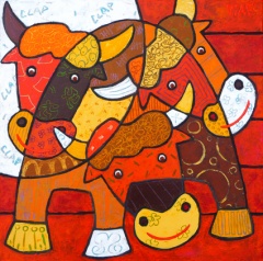 trois têtes et trois pattes-70x70 cm